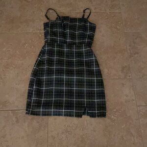 Girls plaid green, black, & white dress